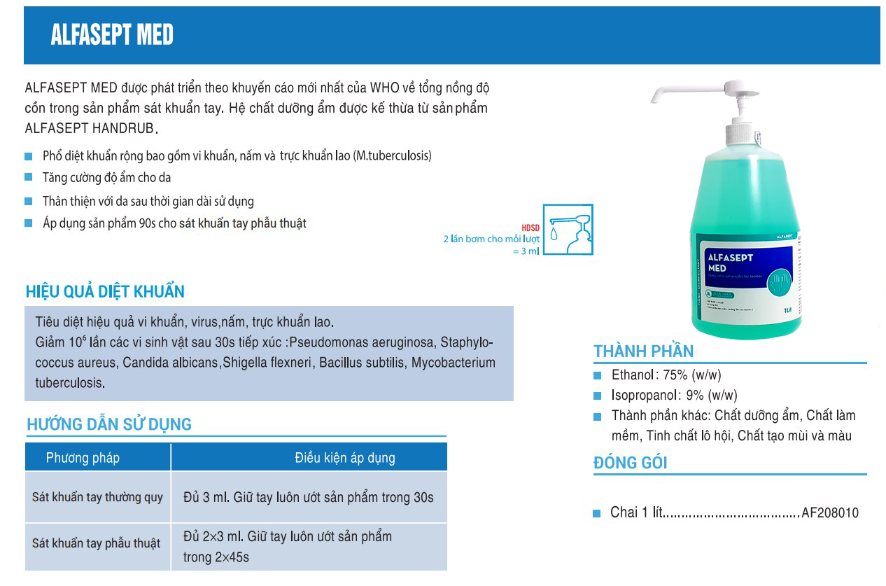 dung dịch sát khuẩn tay nhanh alfasept med 1l - phổ diệt khuẩn rộng 2