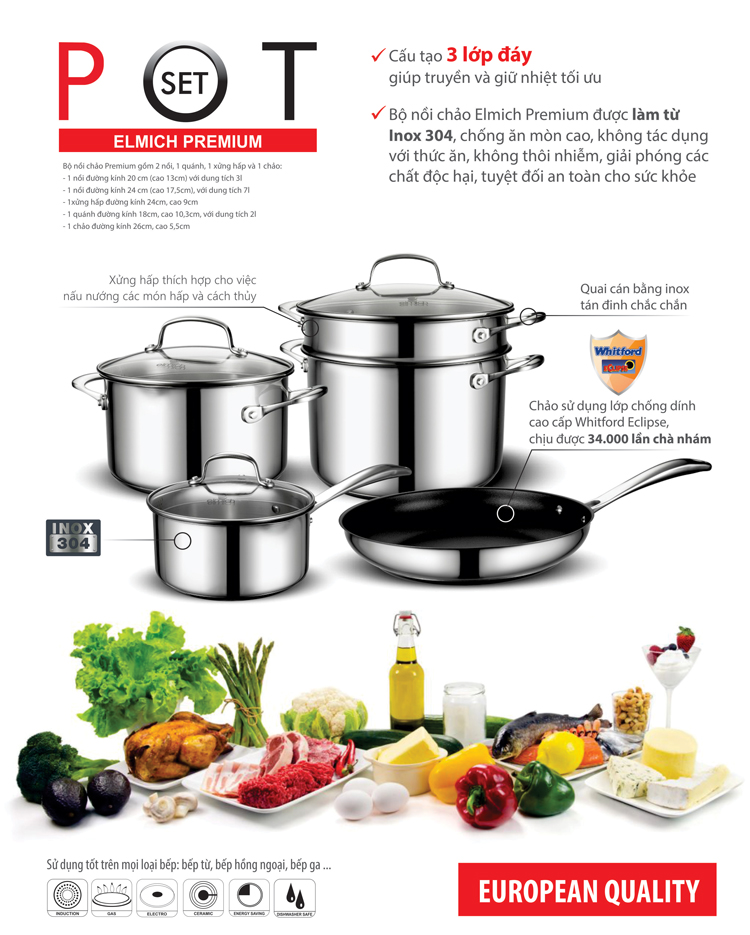 Bộ Nồi Chảo Inox 304 Elmich Premium EL3134