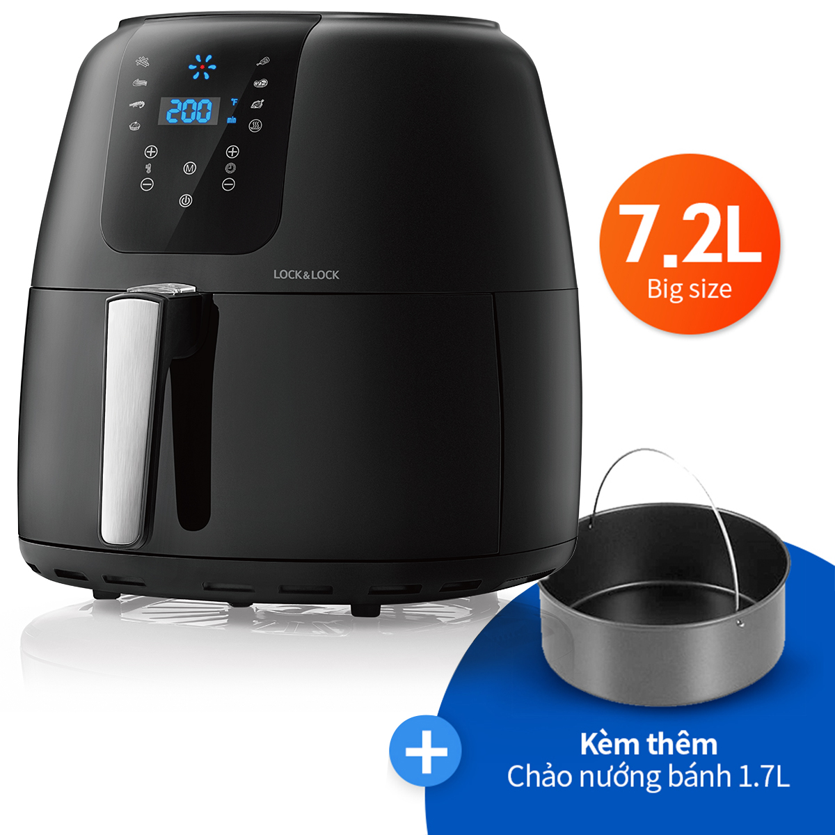 Nồi Chiên Không Dầu Điện Tử Lock&Amp;Lock Ejf296Blk 7.2 Lít - Kèm Chảo Nướng - Hàng Chính Hãng