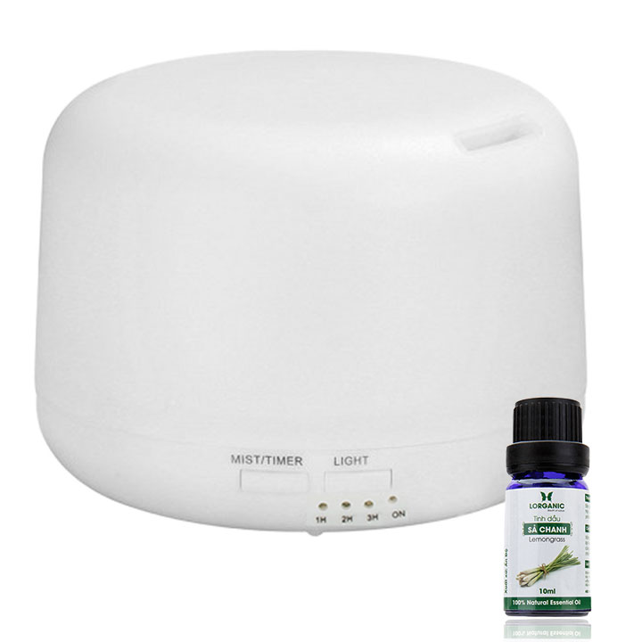 Máy Khuếch Tán Tinh Dầu Hình Trụ Trắng 300Ml Lorganic Fx2030 + Tinh Dầu Sả Chanh Lgn0279 (10ml)