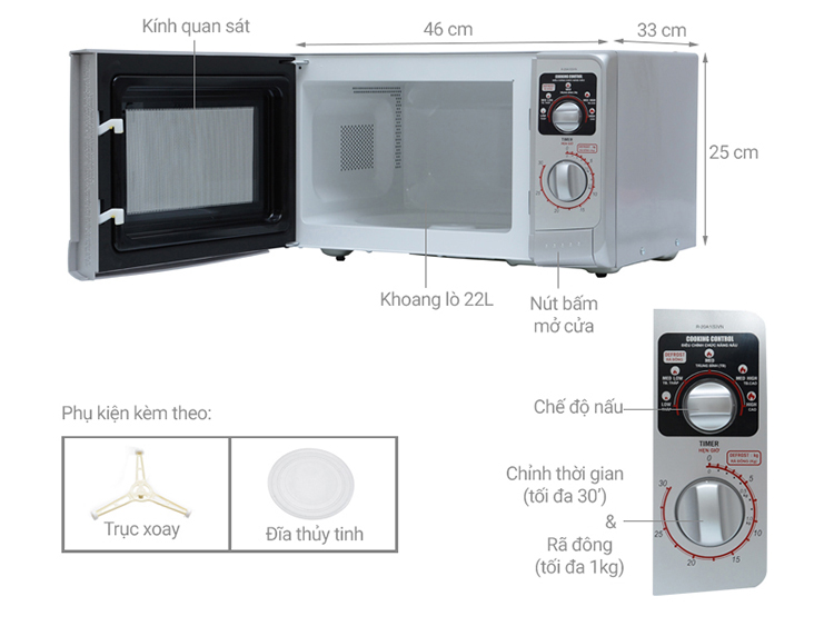 Lò Vi Sóng Cơ Sharp R-20A1(S)VN - 22L - Hàng chính hãng