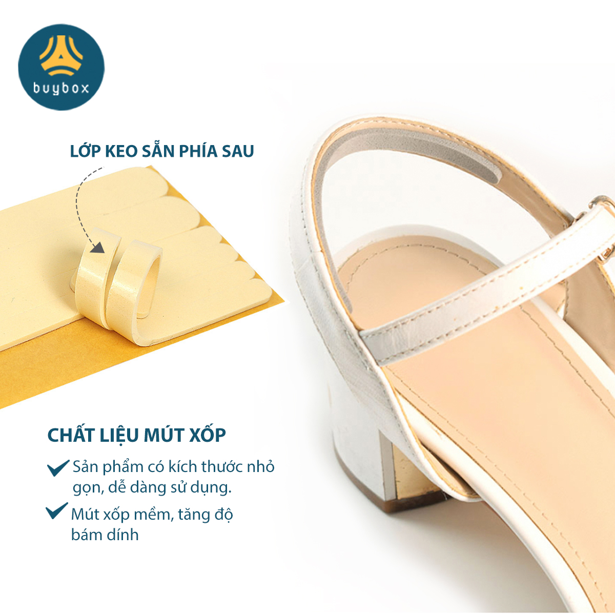 Miếng dán chống trầy gót chuyên dùng cho sandal, giày cao gót chất liệu EVA, silicone cao cấp - Buybox - BBPK282