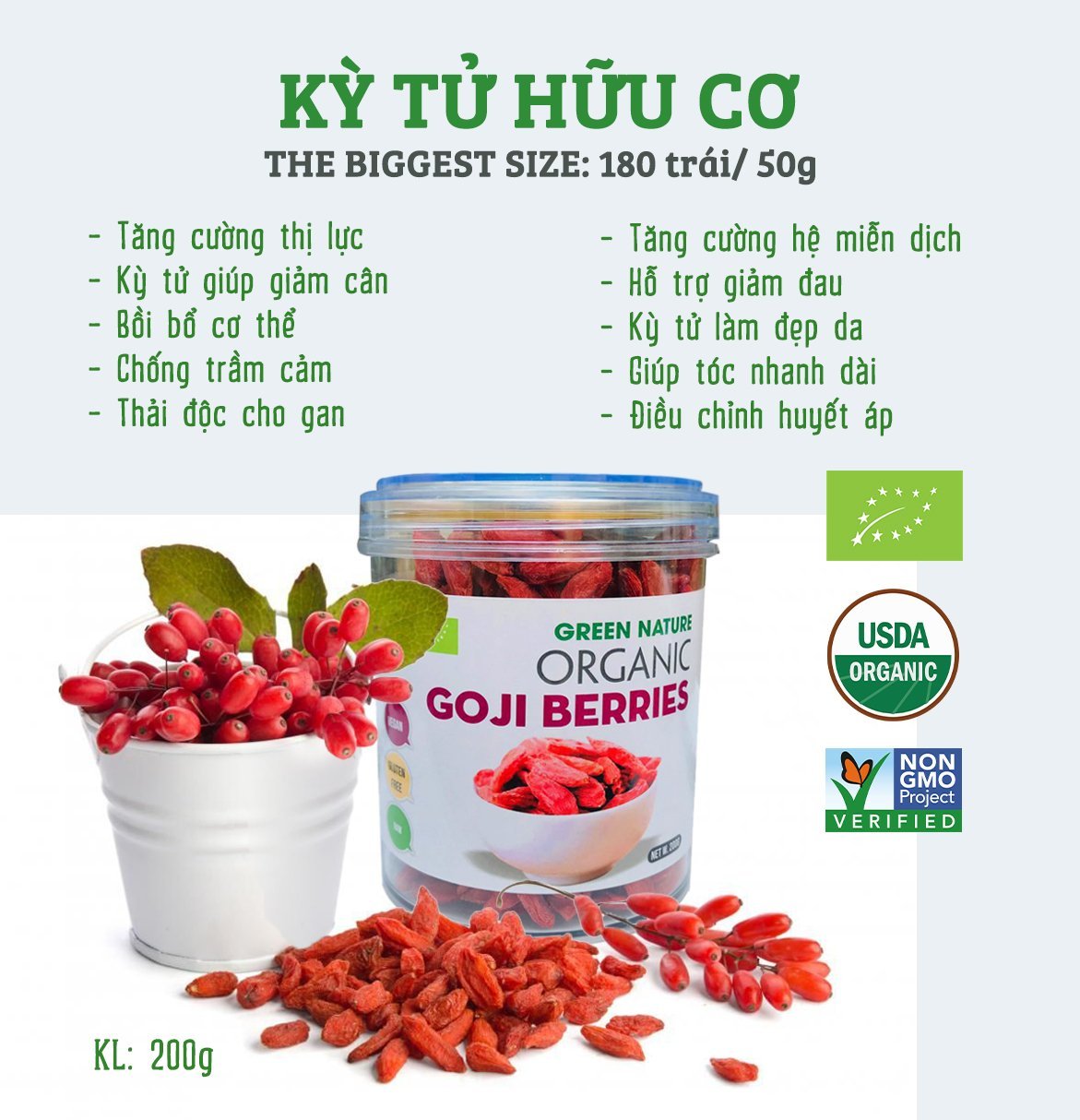 kỉ tử hữu cơ green nature 200gr organic dried goji berries green nature 200gr 1