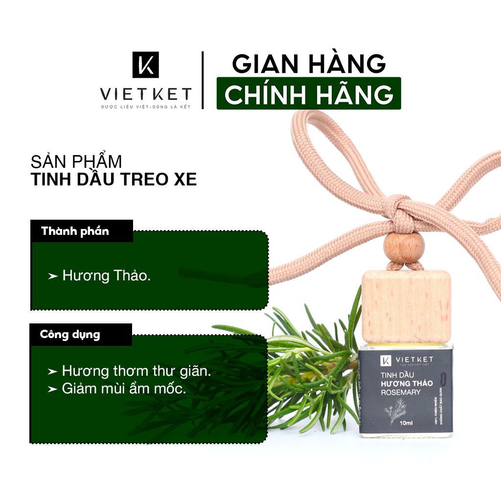 Tinh Dầu Hương Thảo treo xe ô tô VIETKET 7ml - Hương thơm thư giãn tạo cảm giác dễ chịu khi lái xe.