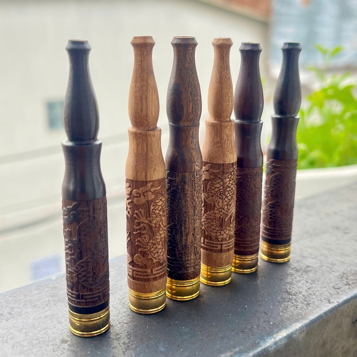 Tẩu Lọc Thuốc Bằng Gỗ Mun Khắc Rồng Phụng - TL016