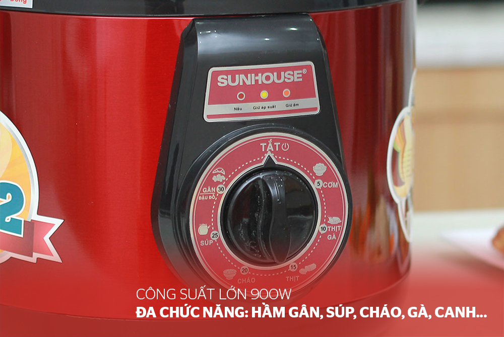 Nồi Áp Suất Điện Đa Năng Sunhouse DNDSHD1552 - 5L (Đỏ Đen) - Hàng chính hãng