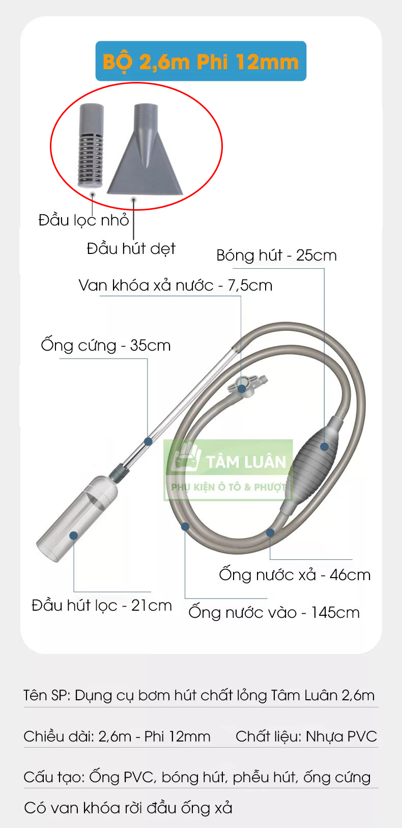 Hút nước bể cá, dụng cụ thay nước bể cá, hút cặn bể cá, dụng cụ bơm hút chất lỏng đa năng TÂM LUÂN Chổi lau tẩm dầu
