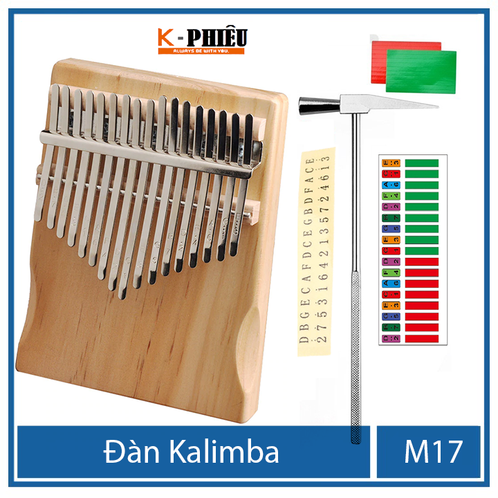 Đàn kalimba 17 phím MYRON-M17 cho bạn mới tập chơi tặng búa chỉnh âm  , giấy dán màu, giấy dán nốt , 25 bài tab kalimba, 1 sách hướng dẫn chơi đàn kalimba