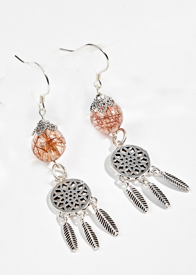 Bông Tai Dream Catcher Thạch Anh Tóc Đỏ Ngọc Quý Gemstones