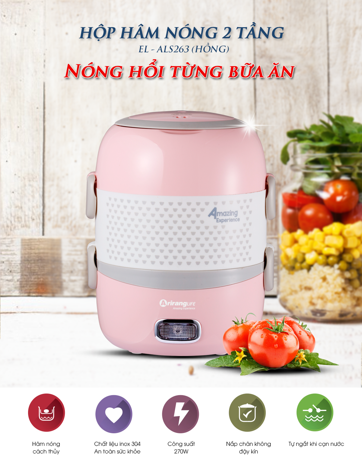 Hộp Hâm Nóng ArirangLife EL-ALS263 (Hồng)