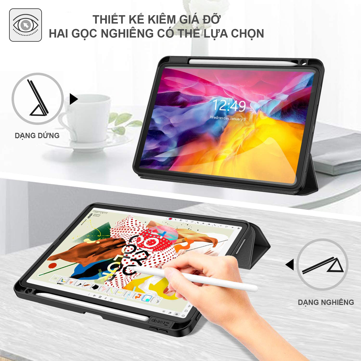 Bao Da Case Cover Dành Cho iPad Pro 11 inch (2020) / iPad Air 4 (10.9 inch) / iPad Pro 12.9 inch (2020) Có Khe Cắm Apple Pencil - Hàng Chính Hãng Meliya accessories