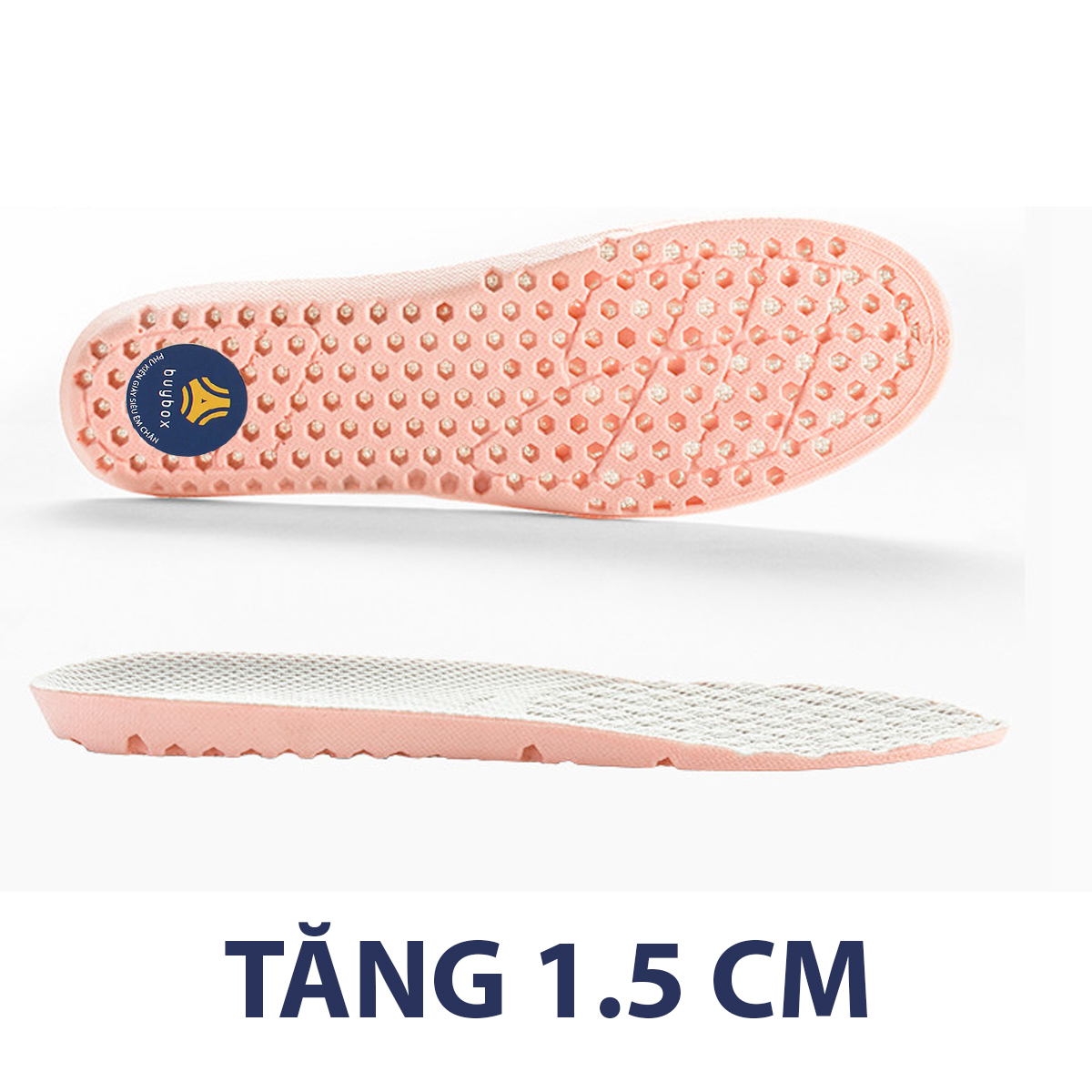 Lót giày tăng chiều cao 1.5cm, 2.5cm, 3cm với đế cao su dẻo cấu trúc tổ ong thoáng khí - Màu hồng mặt vải kem - buybox - BBPK156 phân loại tăng 1.5cm