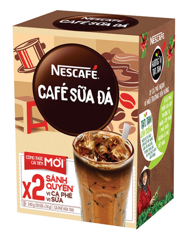 Cà phê hòa tan Nescafé 3in1 cà phê sữa đá (Hộp 10 gói x 24 g)