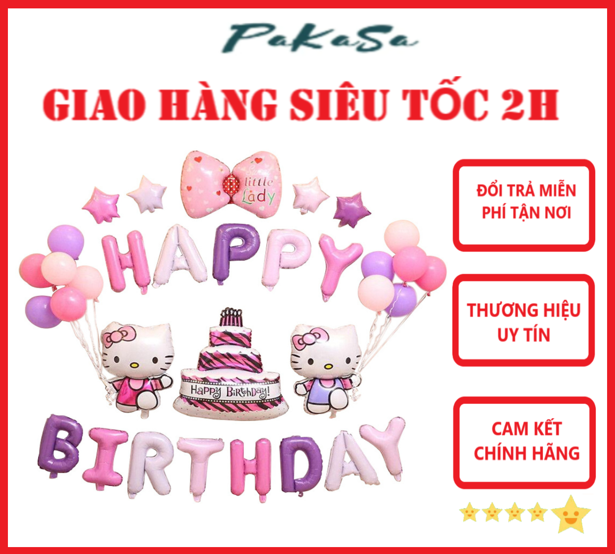 Sét Bong Bóng Trang Trí Sinh Nhật Nhiều Mẫu Tặng Kèm Ống Bơm Tay PaKaSa - Hàng Chính Hãng