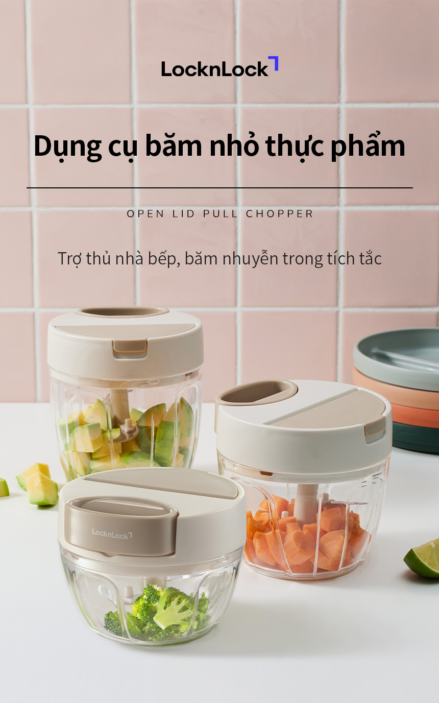 Dụng Cụ Xay Tỏi Ớt LocknLock CKS342BEG, CKS343BEG, CKS344BEG, Hàng Chính Hãng, Kéo Tay - JoyMall