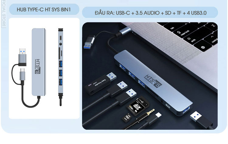 ổ chia usb hub, hub chuyển đổi usb type c ht sys