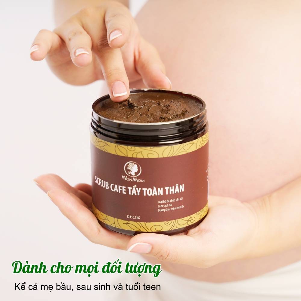 Scrub café tẩy toàn thân, trắng da, sạch mụn, đánh bay thâm rạn Wonmom 500g