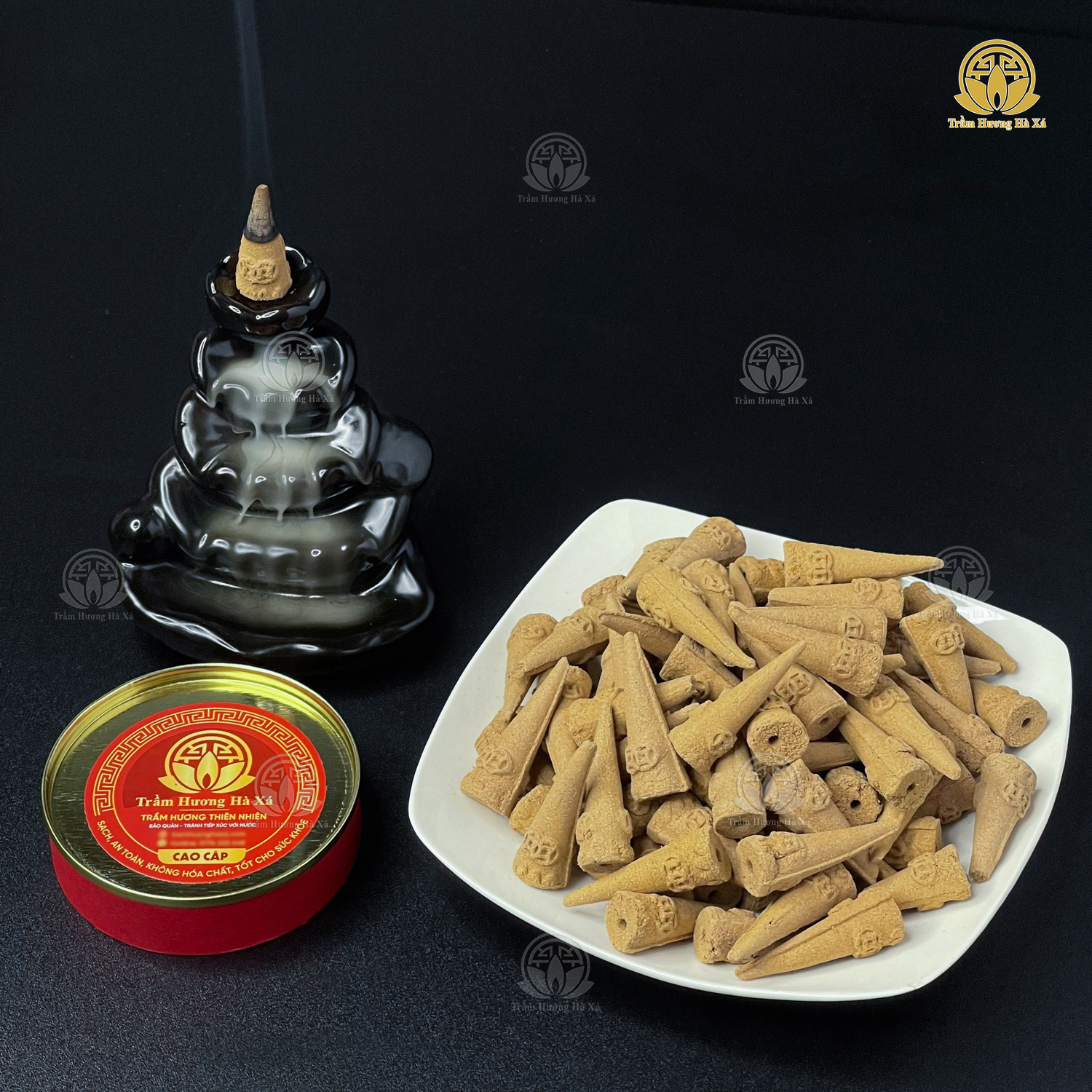 Thác khói xông đốt trầm hương phong thủy bằng sứ tạo khói ngược thu hút tài lộc Trầm Hương Hà Xá