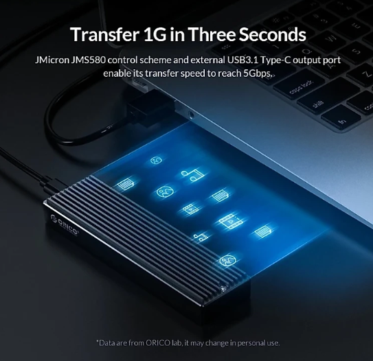Hộp ổ cứng M.2 SSD USB 3.1 Gen 1 ORICO M2PF-C3-BK - Đen - Hàng chính hãng