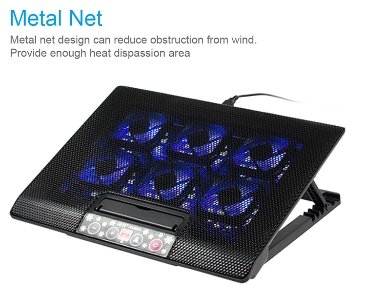 NUOXI USB Laptop Cooler Notebook Cooler 6 Cooling Fans Height Adjusting Blue LED for 12-17 inch Laptop