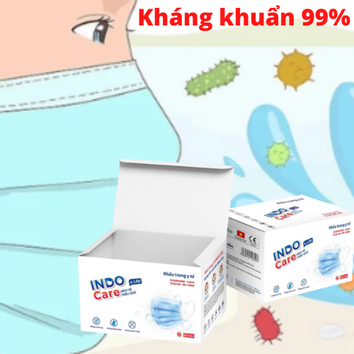 [combo du lịch 20] cái khẩu trang tinh dầu bạc hà chống say tàu xe - khử mùi hơi thở indo care kháng khuẩn 99% 4 lớp + chai nước rửa tay khô chiết xuất lá ổi 100ml 5