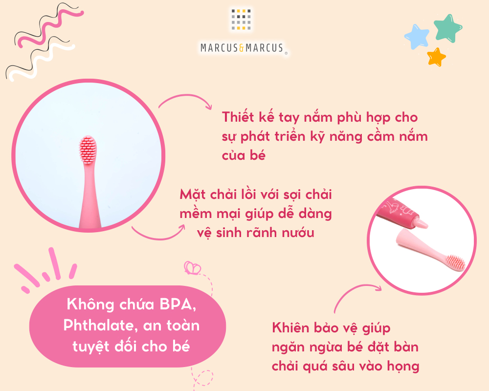 Bàn chải đánh răng silicon cho bé Marcus & Marcus, từ 2 tuổi