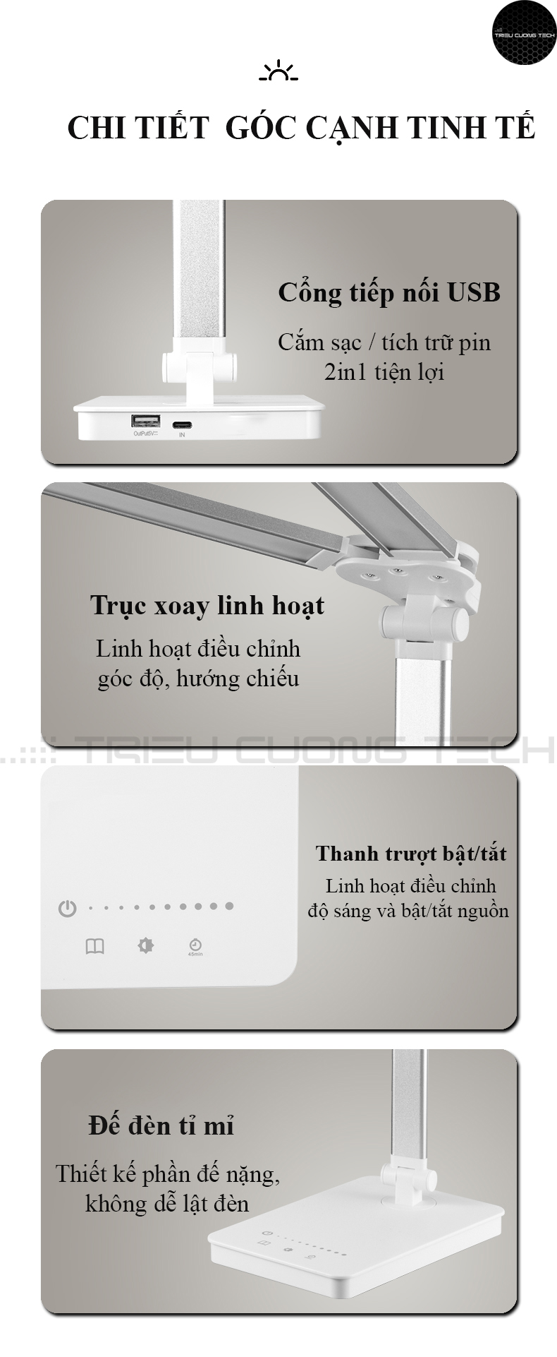 Đèn Bàn Học Led Đọc Sách Làm Việc Học Tập Bảo Vệ Mắt Chống Cận - 2 Trục Đèn Chiếu Sáng - Gấp Gọn Tiện Lợi 