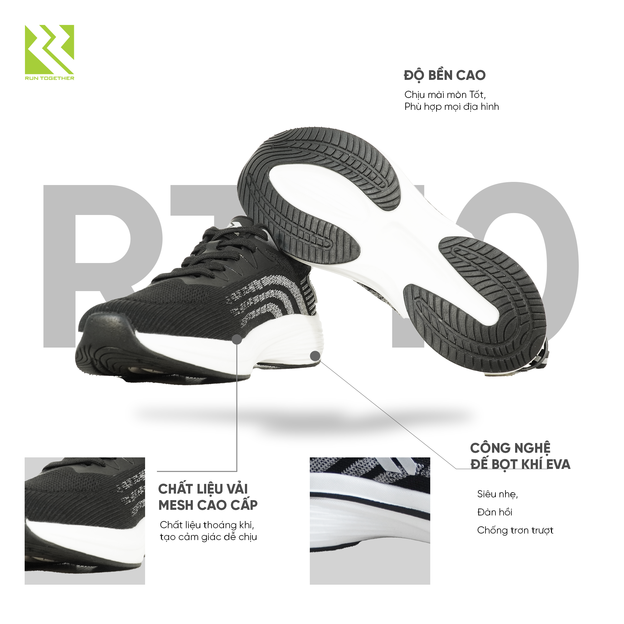 Giày Chạy Bộ Nam Nữ Cao Cấp Run Together Gắn Chip Thông Minh Siêu Nhẹ Siêu Bền | RT10