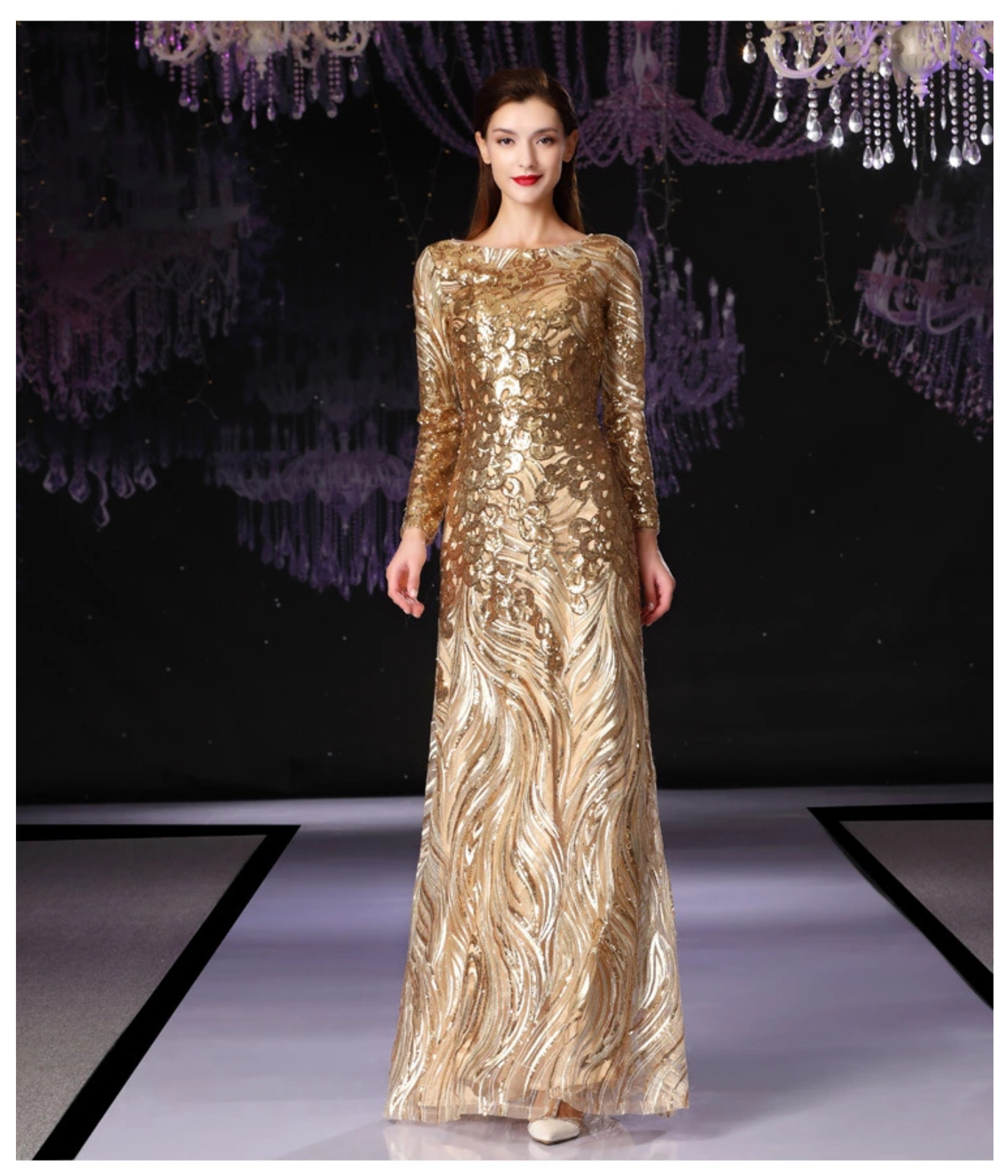 ĐẦM DẠ HỘI CỔ THUYỀN ĐÍNH KIM SA - HN1585