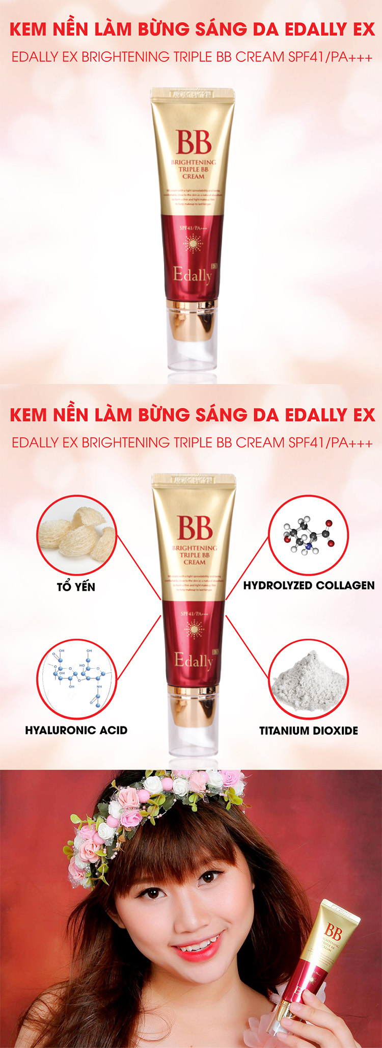 Kem Nền Làm Sáng Bừng Làn Da Gấp 3 Lần Edally Ex Brightening Triple BB Cream SPF41Pa+++