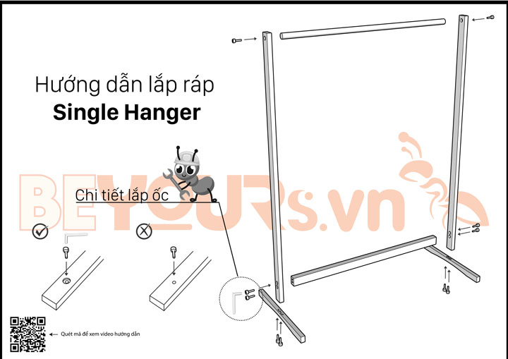 Hướng dẫn lắp ráp Giá treo Single Hanger size L