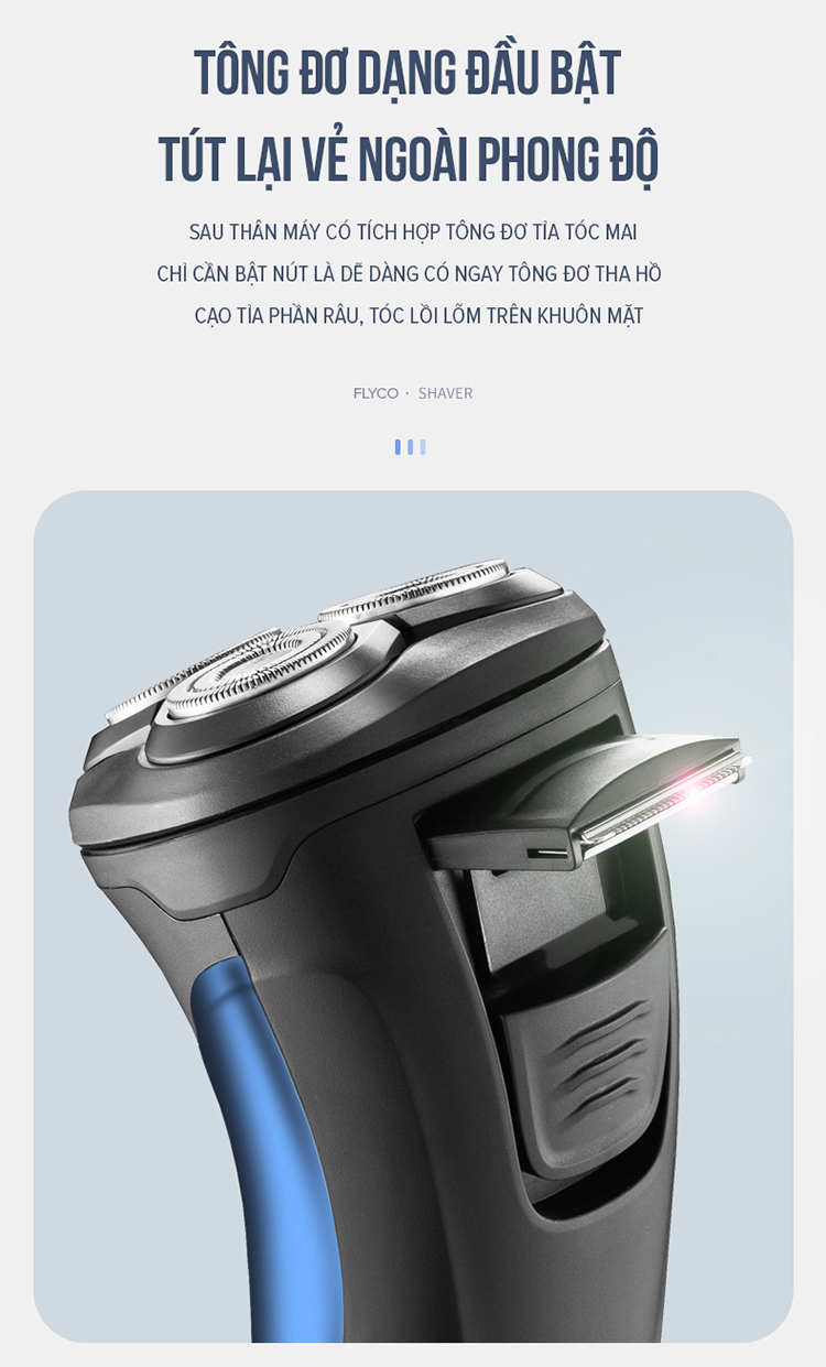 Máy Cạo Râu Flyco FS197VN 3 Lưỡi Kép Thân Máy Kháng Nước Sạc Nhanh 1 Giờ Cáp Sạc USB - Hàng Chính Hãng