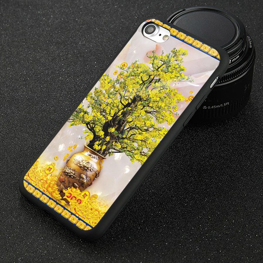Ốp điện thoại kính cường lực cho máy iPhone 5/5s/se - Tranh Mai Đào MS MDAO049