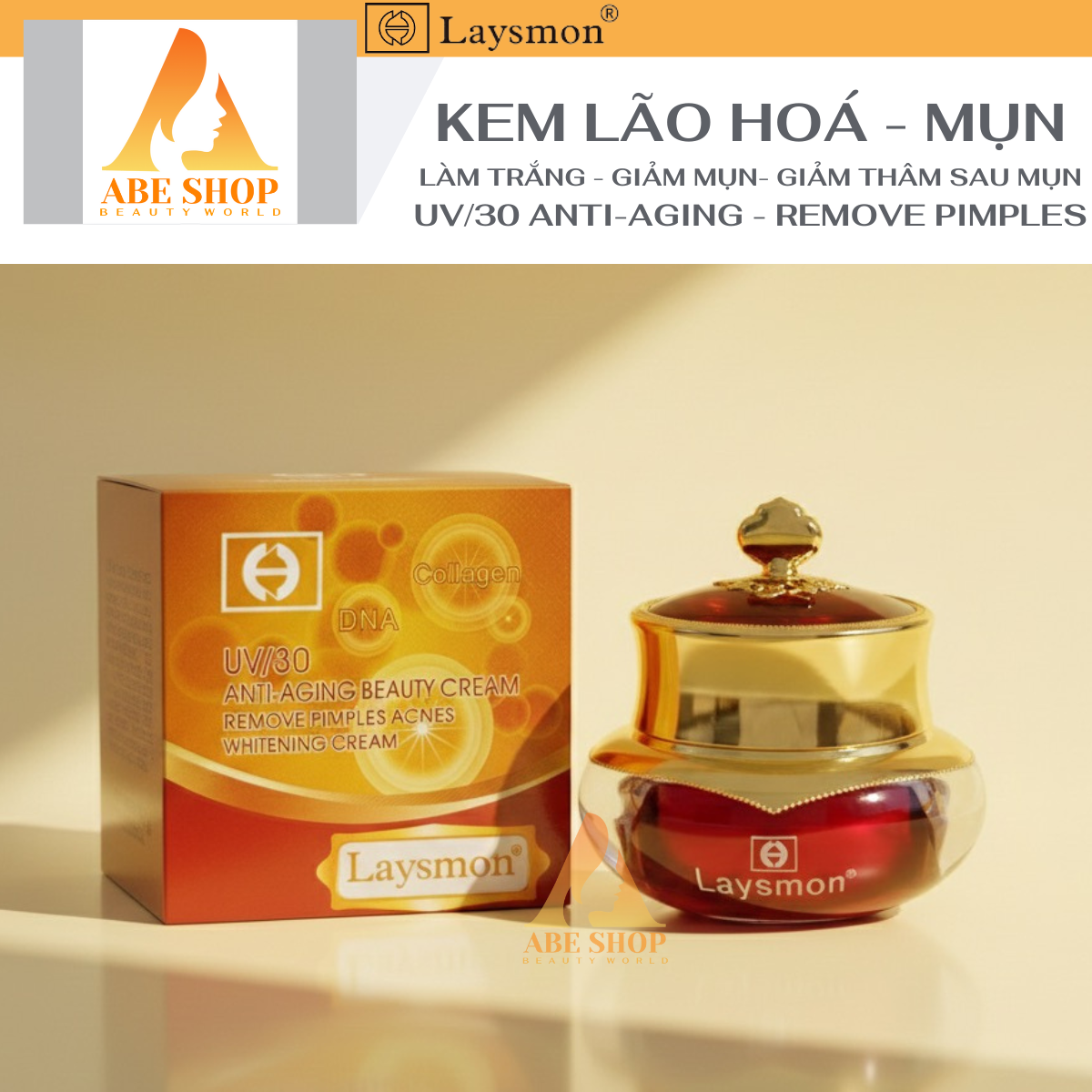 Kem LAYSMON UV/30 - ANTI-AGING BEAUTY CREAM 20G Chống Lão Hóa - Giảm Nếp Nhăn - Trắng Da - Ngừa Mụn - Giảm Tác Nhân Gây Mụn
