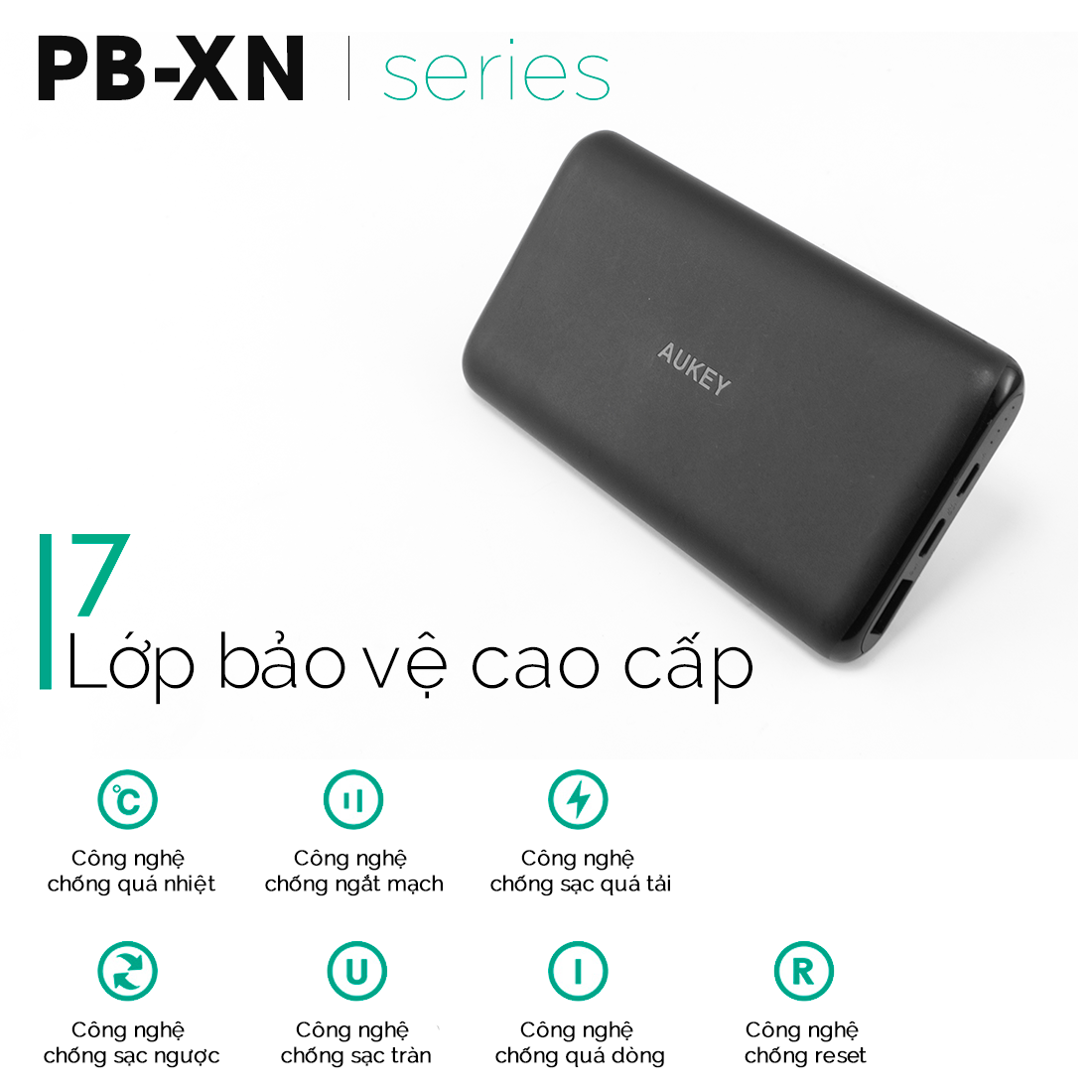 Pin Sạc Dự Phòng Tích Hợp Cổng USB Type-C In/Out Aukey PB-XN5 5000mAh  - Hàng Chính Hãng