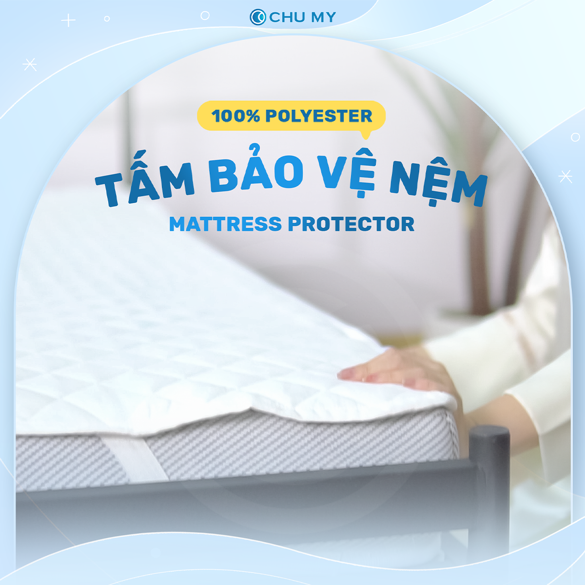 Tấm bảo vệ đệm cao cấp 3 lớp chần bông ô vuông -  Ngăn nước bụi bẩn - Giữ sạch nệm