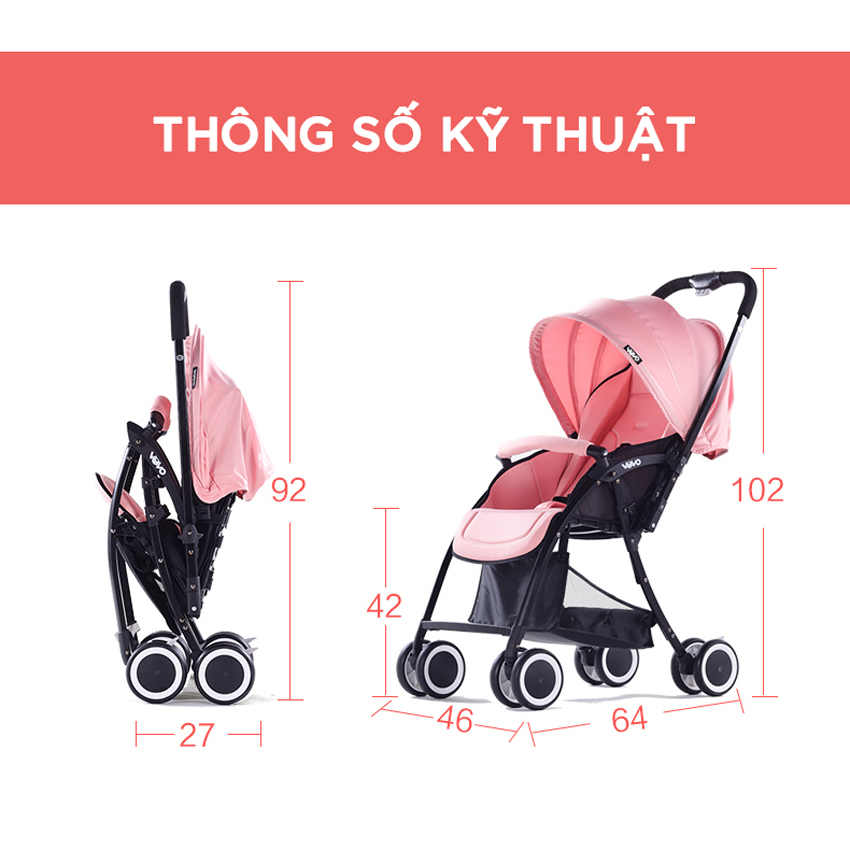 Xe đẩy em bé Vovo 2 chiều 2019, chât liệu hợp kim platinum, tải trọng 50 kg, đệm nằm thiết kế chống cong vẹo cột sống của bé 10