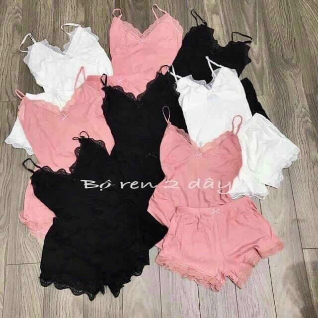 Bộ ngủ nữ hai dây phối ren tăm sexy freesize nhiều màu chất mát