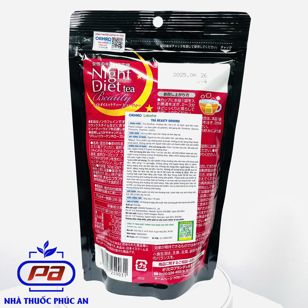 Trà Beauty Collagen Orihiro 16 gói giúp giảm cân, phân giải mỡ thừa, chống lão hóa và đẹp da