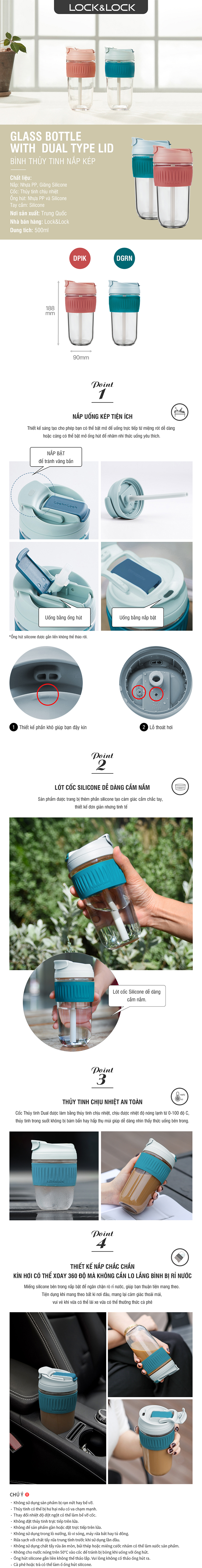Cốc nước thủy tinh Lock&Lock Dual 500ml