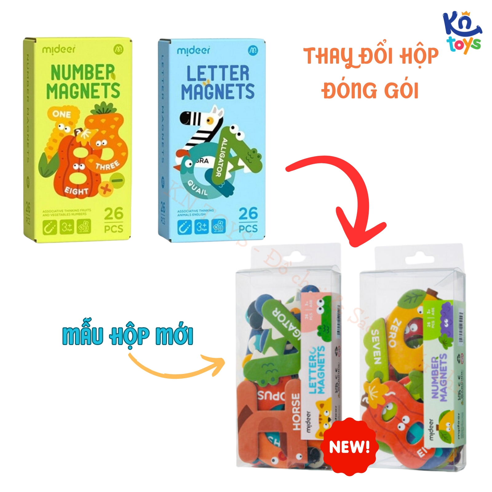 Đồ chơi giáo dục – Bộ chữ cái / Bộ chữ số nam châm hình con vật, trái cây, rau củ - chính hãng MIDEER