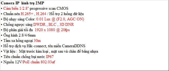 Camera IP POE thân trụ 2MP HIKVISION DS-2CD1023G0E-I(L) hàng chính hãng