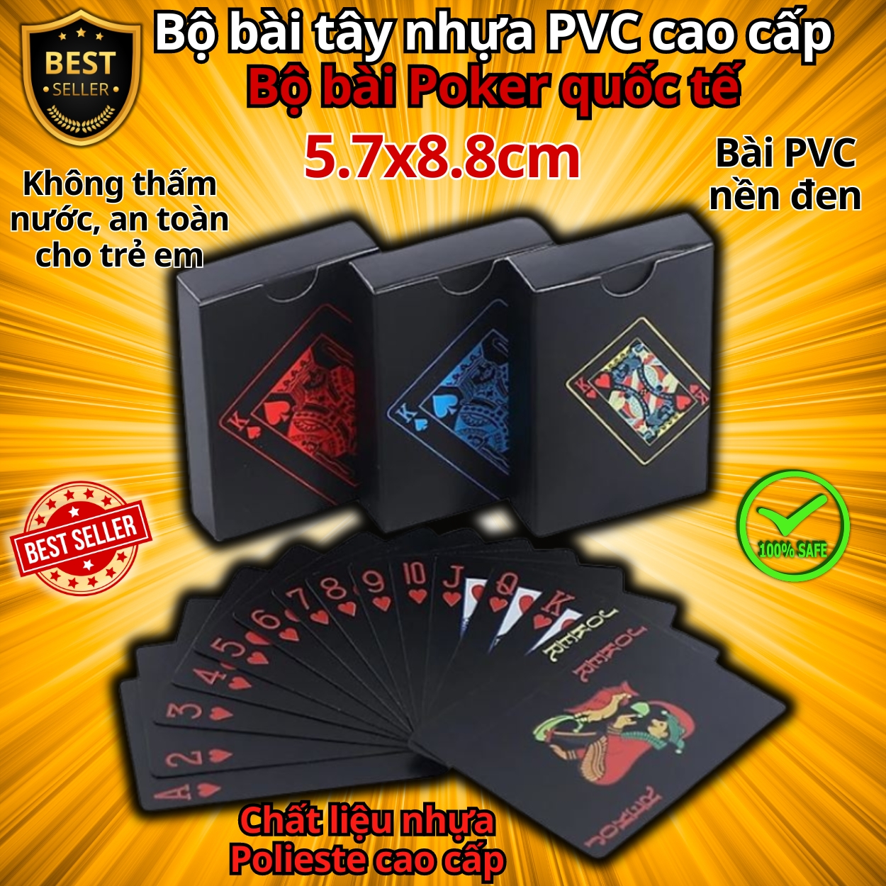 Bộ Bài PVC Mạ Vàng 24K Mạ Bạc Cao Cấp Chất Liệu Đàn Hồi, Bộ Bài Tây Poker Polieste Không Thấm Nước, Hàng Chính Hãng