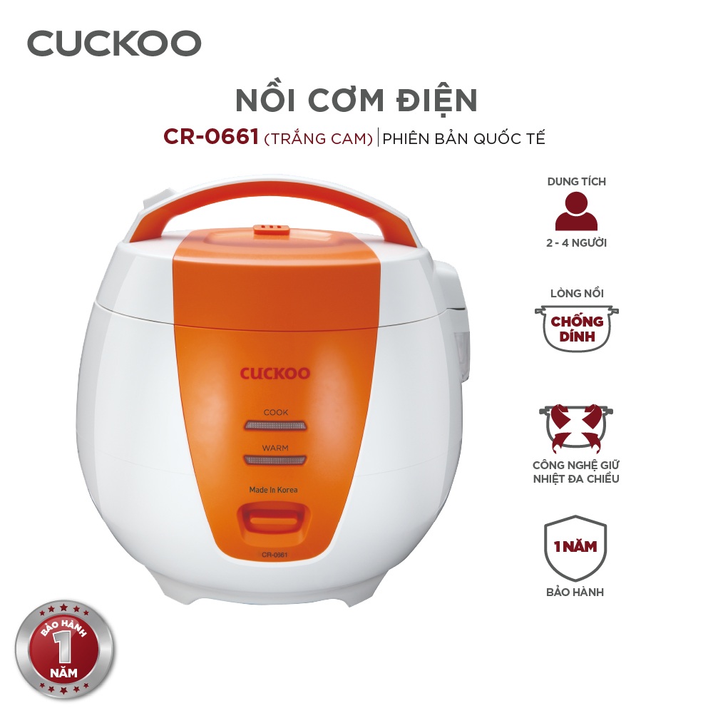 Nồi cơm điện Cuckoo 1.08L CR-0661 - Lòng nồi chống dính - Hàng chính hãng
