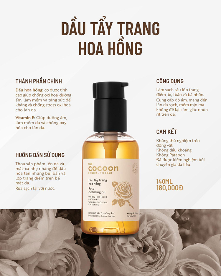 Dầu tẩy trang hoa hồng Cocoon 140ml