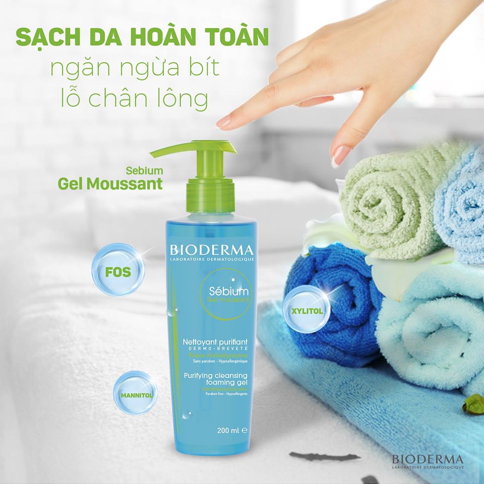 Sữa Rửa Mặt Bioderma Sébium Gel Moussant Dành Cho Da Dầu, Nhờn, Mụn 200ml +  Tặng Kèm 1 Móc Khóa Hình Tour Eiffel Viền Đỏ - Sạch nhờn, ngừa mụn Nhãn hiệu