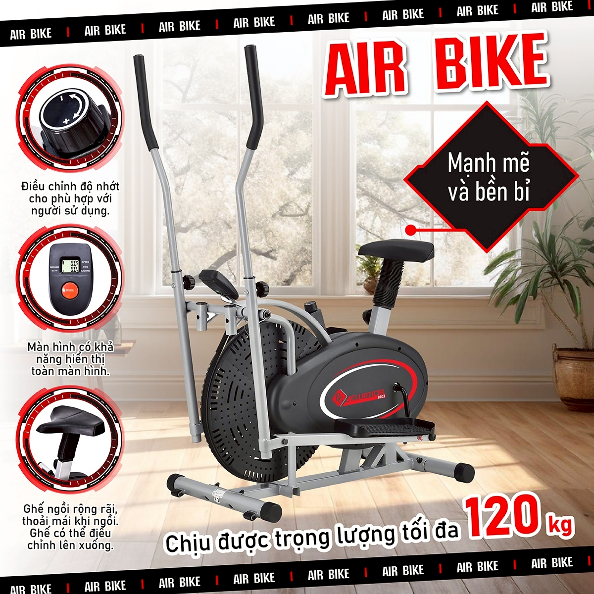 BG Xe đạp tập thể dục tại nhà toàn thân ELLITIPCAL BIKE 8703 (hàng nhập khẩu)