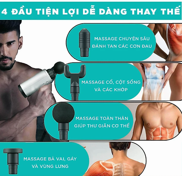 Máy massage KG802 mini cầm tay 6 chế độ hỗ trợ mát xa chuyên sâu, giảm đau cơ, cứng khớp hiệu quả nhanh chóng, đi kèm 4 đầu chuyên dụng 1500mah( tặng kèm 1 khăn lau thấm 2 mặt )- Hàng chính hãng