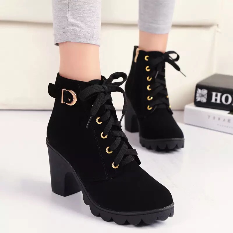Giày Boot Nữ Da Lộn Khóa Kéo, Khuy Cài Cổ Giày Boot Nữ Da Lộn Khóa Kéo, Khuy Cài Cổ