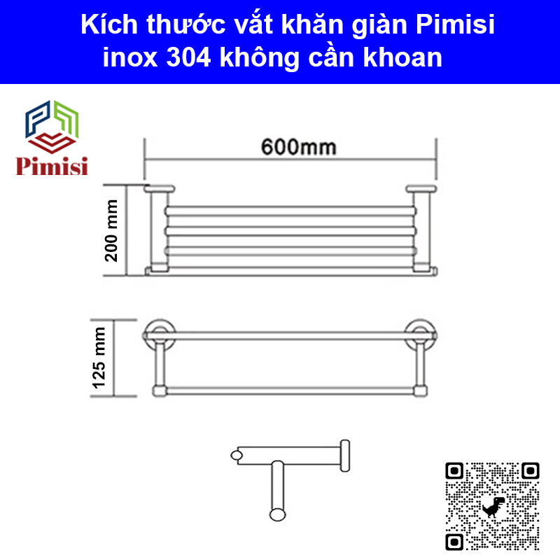 Kích thước  kỹ thuật vắt khăn giàn inox 304 Pimisi PR-041W